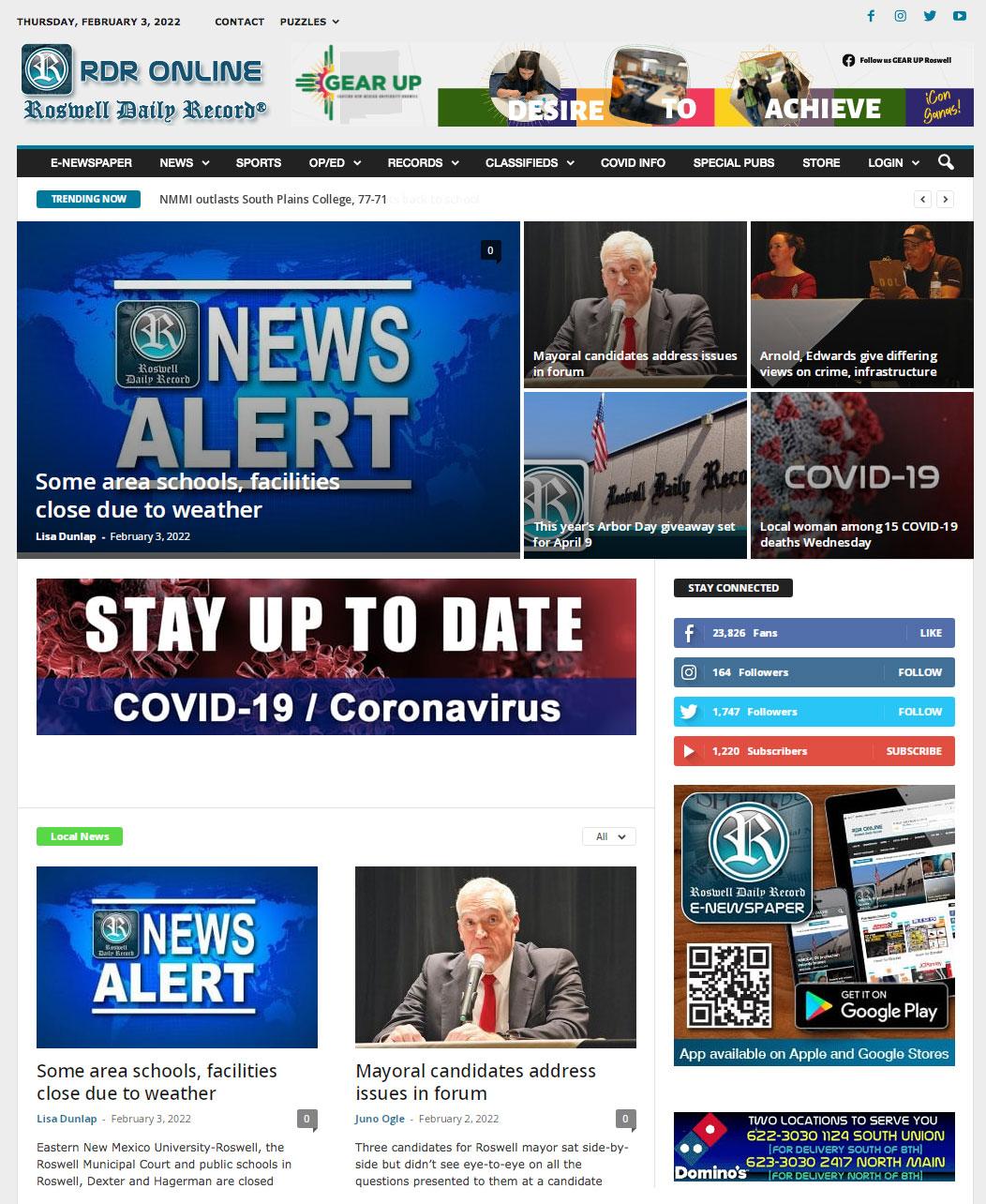 Roswell Daily Record news website homepage