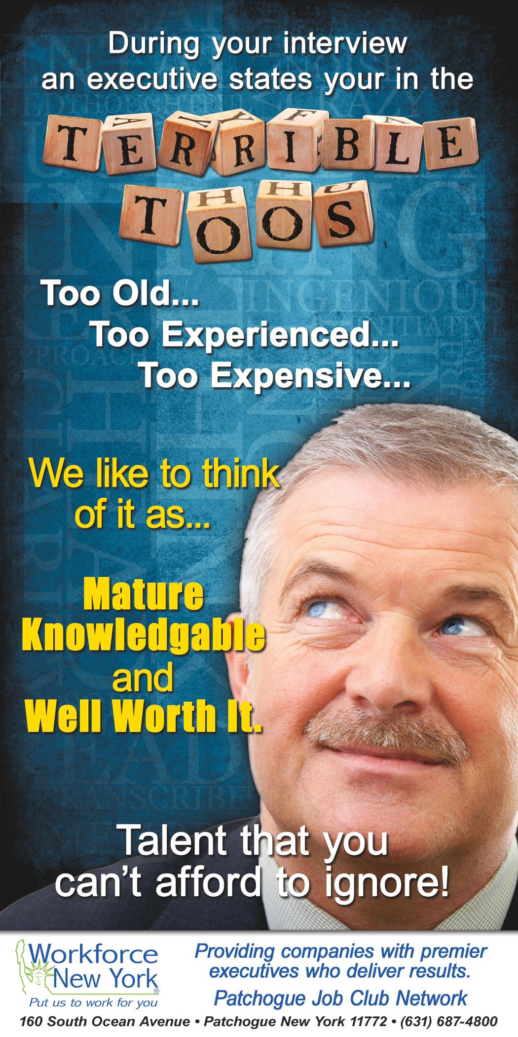 Workforce New York conceptual advertisement about overqualified job seekers